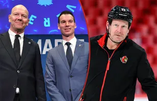 Mats Sundin och John Chayka plockar in Daniel Alfredsson.
Foto: Bildbyrån.