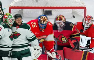 Hur står sig svenskar som Jesper Wallstedtm Filip Gustavsson, Jacob Markström, Linus Ullmark och Arvid Söderblom i Matt Larkins ranking av NHL:s bästa målvaktspar? Foto: Bildbyrån/Imagn Images (montage)
