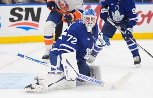 Sergej Bobrovskij har inte imponerat mellan Toronto Maple Leafs stolpar.  Foto: John E. Sokolowski-Imagn Images