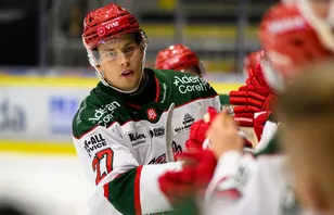Anton Lundmark jublar efter 4–1-målet mot Västerås. 