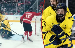 Loui Karlsson stod för två av målen när Småkronorna föll mot Kanada.
Foto: Bildbyrån 