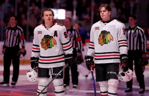 Connor Bedard och Anton Frondell under en match i våras.
Foto: Bildbyrån