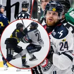 Brendan Shinnimin går till attack mot Justin Kloos efter utvisningen. 