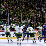 260919 BjÃ¶rklÃ¶vens supportrar jublar efter 0-2 under ishockeymatchen i SHL mellan DjurgÃ¥rden och BjÃ¶rklÃ¶ven den 19 september 2026 i Stockholm. Foto: Jesper Zerman / BILDBYRÃN / kod JZ / JZ0754